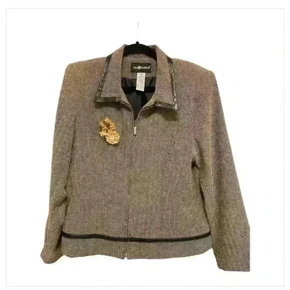 Sag Harbor Women's Brown Tan Herringbone Blazer Jacket Size 12  Zip - Picture 6 of 6